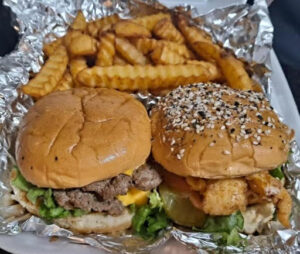 food truck burgers with fries